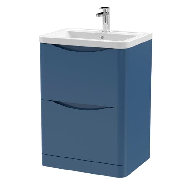 Nuie Floor Standing Vanity Units,Modern Vanity Units,Basins With Floor Standing Vanity Units,Nuie Satin Blue Nuie Lunar 2 Drawer Floorstanding Vanity Unit With Ceramic Basin 600mm Wide