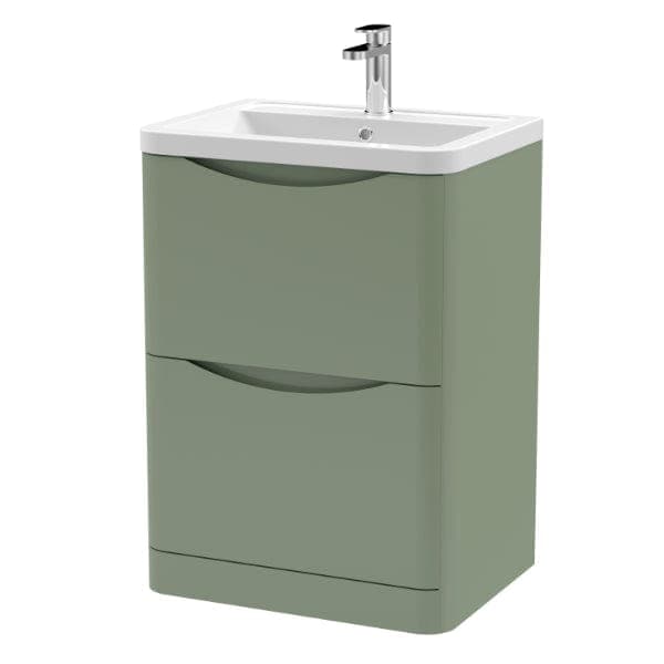 Nuie Floor Standing Vanity Units,Modern Vanity Units,Basins With Floor Standing Vanity Units,Nuie Satin Green Nuie Lunar 2 Drawer Floorstanding Vanity Unit With Ceramic Basin 600mm Wide