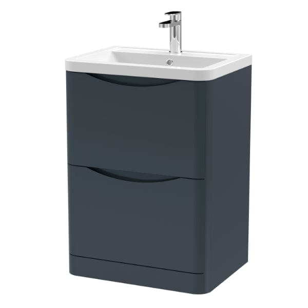 Nuie Floor Standing Vanity Units,Modern Vanity Units,Basins With Floor Standing Vanity Units,Nuie Satin Anthracite Nuie Lunar 2 Drawer Floorstanding Vanity Unit With Ceramic Basin 600mm Wide