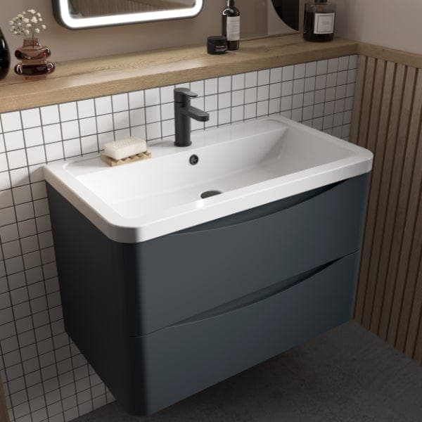 Nuie Wall Hung Vanity Units,Modern Vanity Units,Basins With Wall Hung Vanity Units,Nuie Nuie Lunar 2 Drawer Wall Hung Vanity Unit With Polymarble Basin 600mm Wide