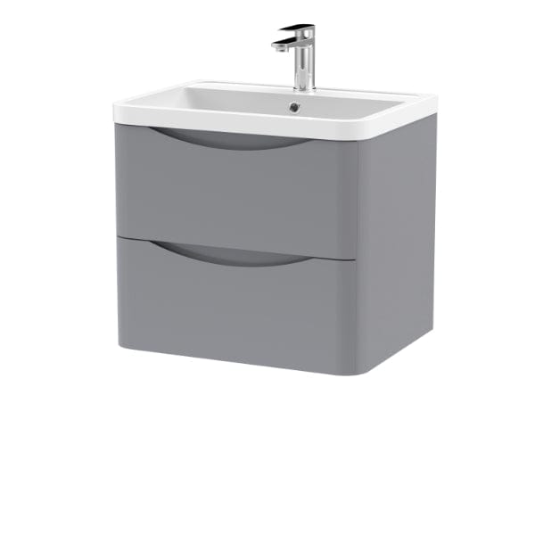 Nuie Wall Hung Vanity Units,Modern Vanity Units,Basins With Wall Hung Vanity Units,Nuie Satin Grey Nuie Lunar 2 Drawer Wall Hung Vanity Unit With Polymarble Basin 600mm Wide