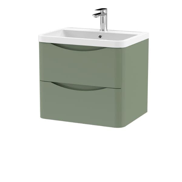 Nuie Wall Hung Vanity Units,Modern Vanity Units,Basins With Wall Hung Vanity Units,Nuie Satin Green Nuie Lunar 2 Drawer Wall Hung Vanity Unit With Polymarble Basin 600mm Wide