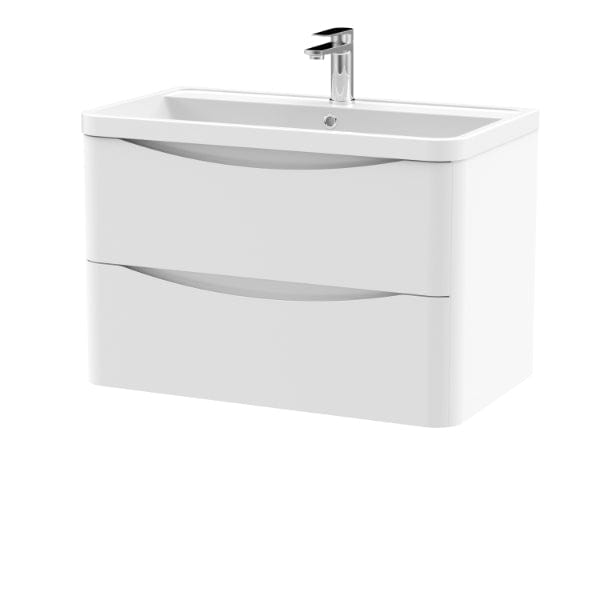 Nuie Wall Hung Vanity Units,Modern Vanity Units,Basins With Wall Hung Vanity Units,Nuie Satin White Nuie Lunar 2 Drawer Wall Hung Vanity Unit With Polymarble Basin 800mm Wide