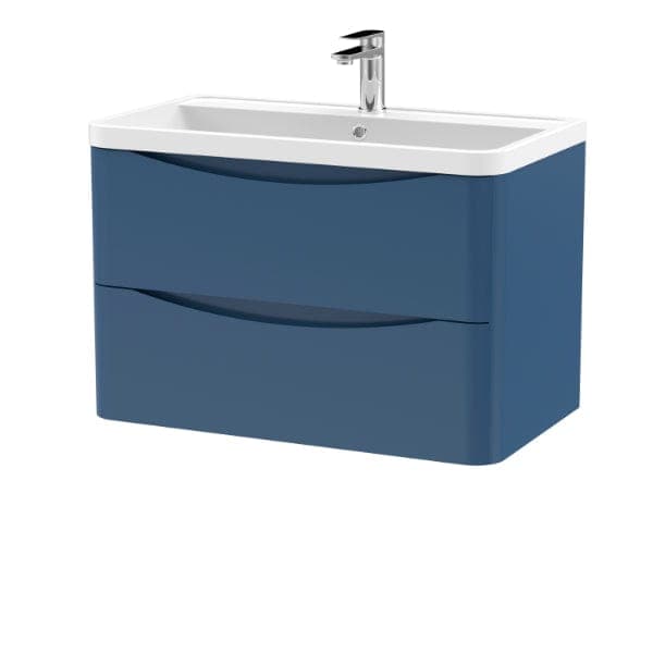Nuie Wall Hung Vanity Units,Modern Vanity Units,Basins With Wall Hung Vanity Units,Nuie Satin Blue Nuie Lunar 2 Drawer Wall Hung Vanity Unit With Polymarble Basin 800mm Wide