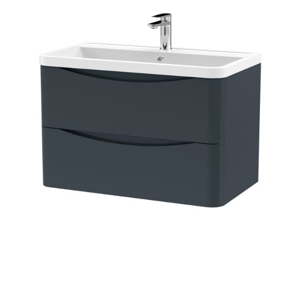 Nuie Wall Hung Vanity Units,Modern Vanity Units,Basins With Wall Hung Vanity Units,Nuie Satin Anthracite Nuie Lunar 2 Drawer Wall Hung Vanity Unit With Polymarble Basin 800mm Wide