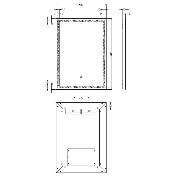 Nuie Illuminated Mirrors Nuie Lyra LED Illuminated Mirror With Touch Sensor - 700mm x 500mm - Clear