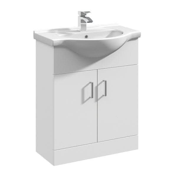 Nuie Floor Standing Vanity Units,Modern Vanity Units,Basins With Floor Standing Vanity Units,Nuie 650mm Nuie Mayford 1 Door Floorstanding Vanity Unit With Round Basin - Gloss White