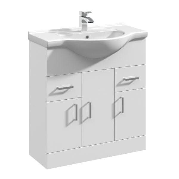 Nuie Floor Standing Vanity Units,Modern Vanity Units,Basins With Floor Standing Vanity Units,Nuie 750mm Nuie Mayford 3 Door And 2 Drawer Floorstanding Vanity Unit With Round Basin - Gloss White