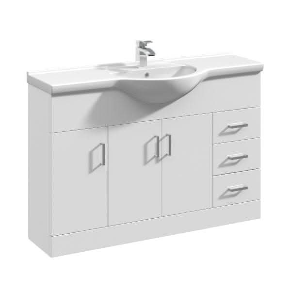 Nuie Floor Standing Vanity Units,Modern Vanity Units,Basins With Floor Standing Vanity Units, Nuie Nuie Mayford 3 Door And 3 Drawer Floorstanding Vanity Unit With Round Basin 850mm Wide - Gloss White