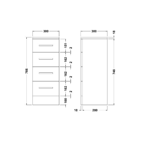 Nuie Wall Hung Storage Cabinets,Modern Storage Units,Nuie Nuie Mayford 4 Drawer Medium Storage Unit - Gloss White