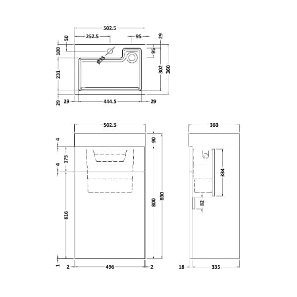 Nuie Floor Standing Vanity Units,Modern Vanity Units,Basins With Floor Standing Vanity Units,Nuie Nuie Mayford Floorstanding WC Unit With Basin 500mm x 890mm