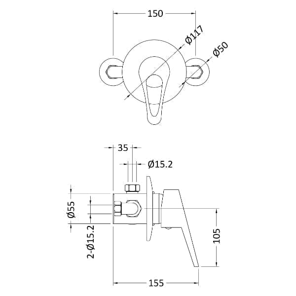 Nuie Manual Shower Valves Nuie Ocean Single Handle Manual Concealed Shower Valve - Chrome