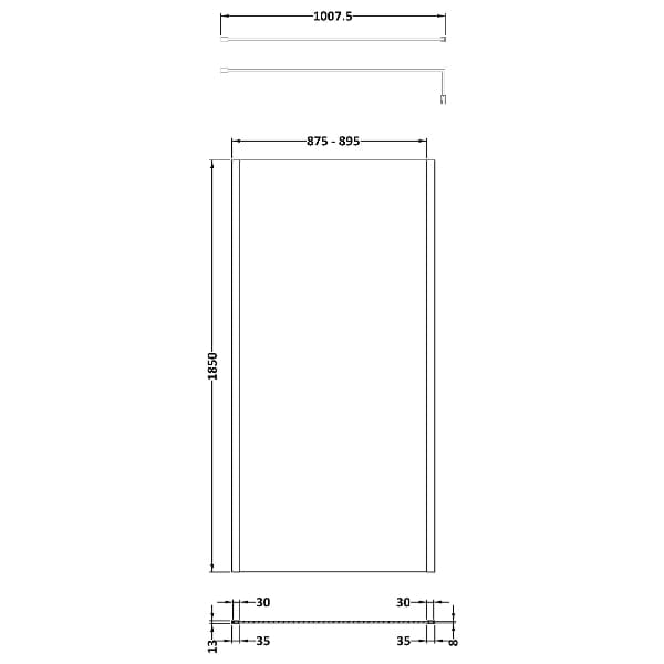 Nuie Wet Room Glass & Screens Nuie Outer Framed Wetroom Screen with Support Bar