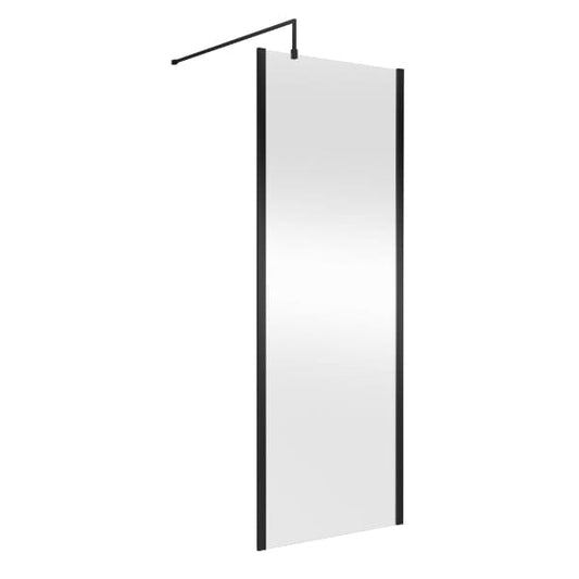 Nuie Wet Room Glass & Screens 760mm / Matt Black Nuie Outer Framed Wetroom Screen with Support Bar