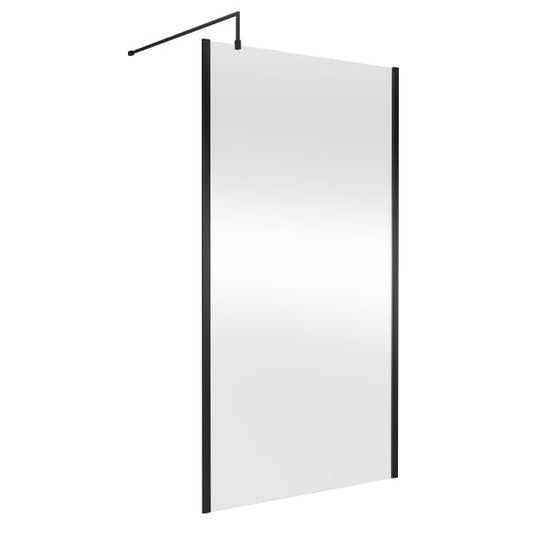 Nuie Wet Room Glass & Screens 1100mm / Matt Black Nuie Outer Framed Wetroom Screen with Support Bar