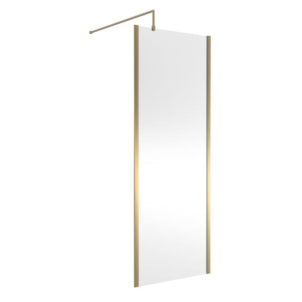 Nuie Wet Room Glass & Screens 760mm / Brushed Brass Nuie Outer Framed Wetroom Screen with Support Bar