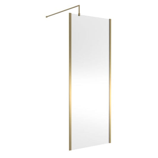 Nuie Wet Room Glass & Screens 800mm / Brushed Brass Nuie Outer Framed Wetroom Screen with Support Bar