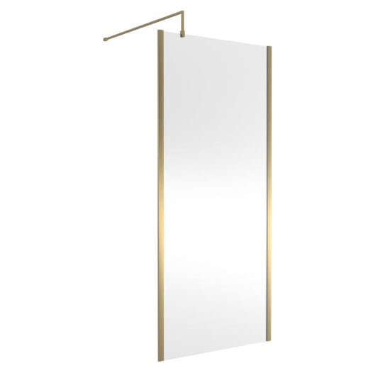 Nuie Wet Room Glass & Screens 900mm / Brushed Brass Nuie Outer Framed Wetroom Screen with Support Bar