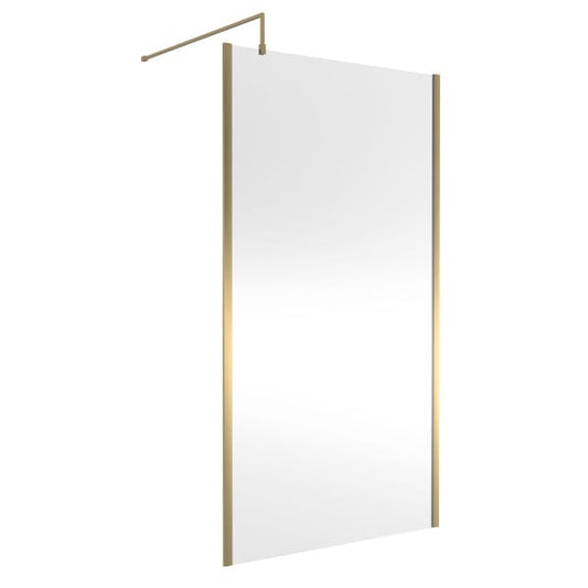 Nuie Wet Room Glass & Screens 1100mm / Brushed Brass Nuie Outer Framed Wetroom Screen with Support Bar