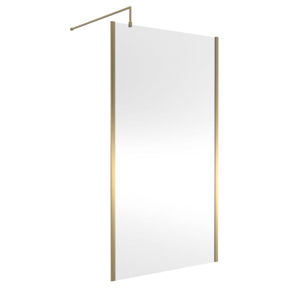 Nuie Wet Room Glass & Screens 1100mm / Brushed Brass Nuie Outer Framed Wetroom Screen with Support Bar
