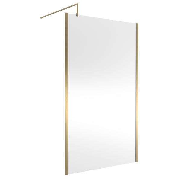 Nuie Wet Room Glass & Screens 1200mm / Brushed Brass Nuie Outer Framed Wetroom Screen with Support Bar