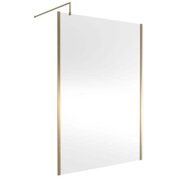 Nuie Wet Room Glass & Screens 1400mm / Brushed Brass Nuie Outer Framed Wetroom Screen with Support Bar