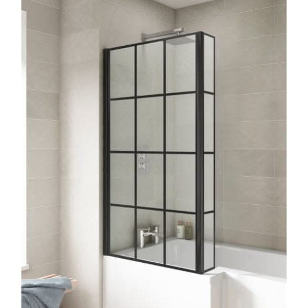 Nuie Bath Screens,Nuie,Bath Accessories Nuie Pacific Framed Shower Bath Screen With Fixed Return - 1430mm x 808mm - Matt Black