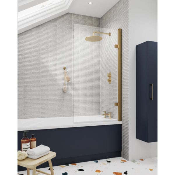 Nuie Bath Screens,Nuie,Bath Accessories Nuie Pacific Hinged Shower Bath Screen - 1520mm x 830mm - Brushed Brass