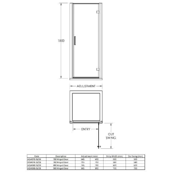 Nuie Hinged Shower Doors,Shower Doors,Nuie Nuie Pacific Hinged Shower Door - Chrome