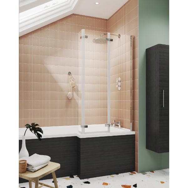 Nuie Bath Screens,Nuie,Bath Accessories Nuie Pacific L Shaped Double Hinged Shower Bath Screen - 1400mm x 812mm - Polished Chrome