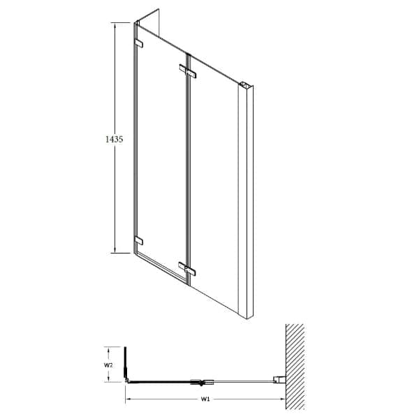 Nuie Bath Screens,Nuie,Bath Accessories Nuie Pacific L Shaped Double Hinged Shower Bath Screen - 1400mm x 812mm - Polished Chrome