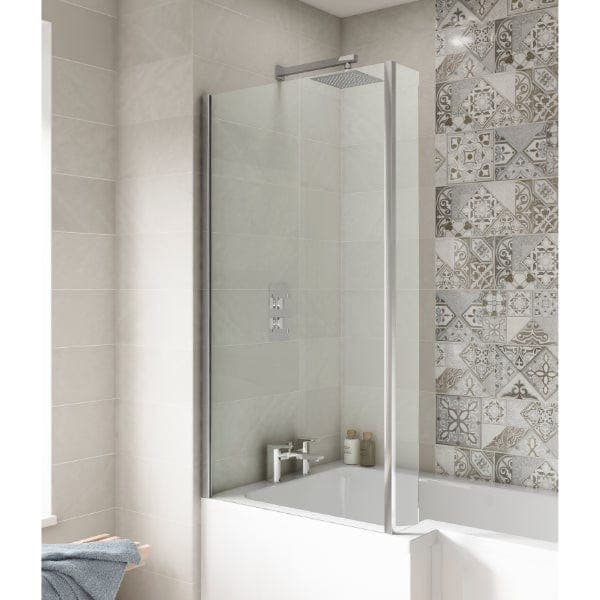 Nuie Bath Screens,Nuie,Bath Accessories Nuie Pacific L Shaped Shower Bath Screen - 1400mm x 805mm - Polished Chrome