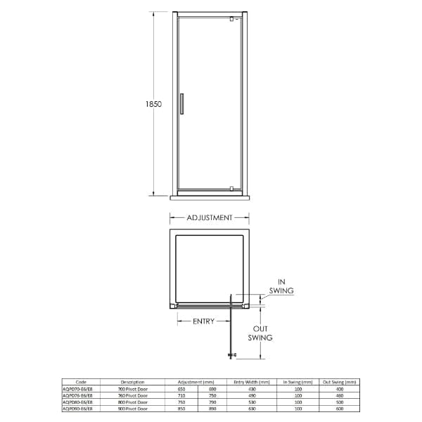 Nuie Pivot Shower Doors,Shower Doors,Nuie Nuie Pacific Pivot Shower Door With Handle - Chrome
