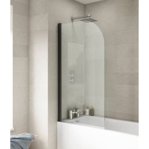 Nuie Bath Screens,Nuie,Bath Accessories Nuie Pacific Round Top Hinged Shower Bath Screen - 1430mm x 785mm - Matt Black