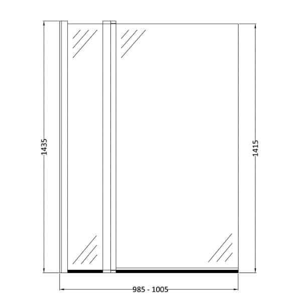 Nuie Bath Screens,Nuie,Bath Accessories Nuie Pacific Square Hinged Shower Bath Screen With Fixed Panel - 1435mm x 1005mm - Polished Chrome