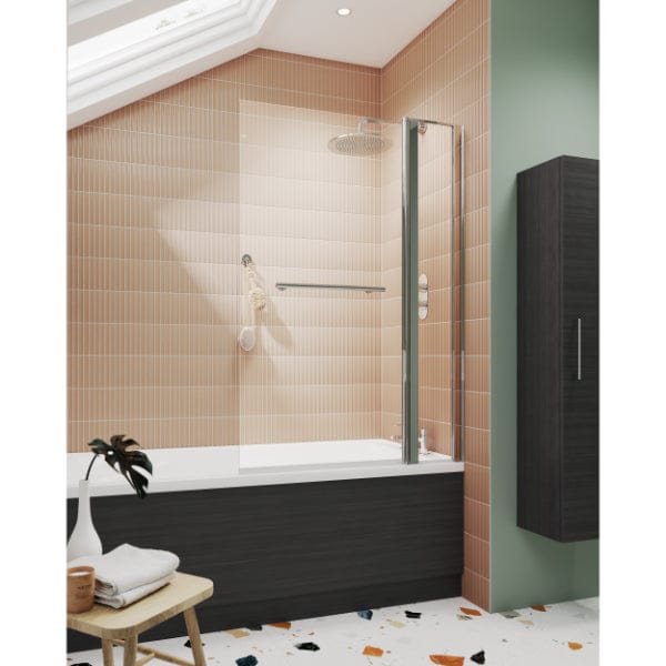 Nuie Bath Screens,Nuie,Bath Accessories Nuie Pacific Square Hinged Shower Bath Screen With Fixed Panel And Rail - 1435mm x 1005mm - Polished Chrome