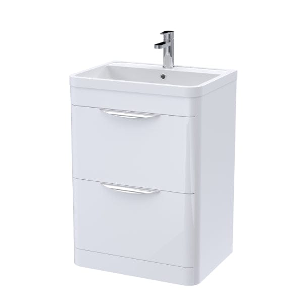 Nuie Floor Standing Vanity Units,Modern Vanity Units,Basins With Floor Standing Vanity Units, Nuie Gloss White Nuie Parade 2 Drawer Floorstanding Vanity Unit With Ceramic Basin 600mm Wide