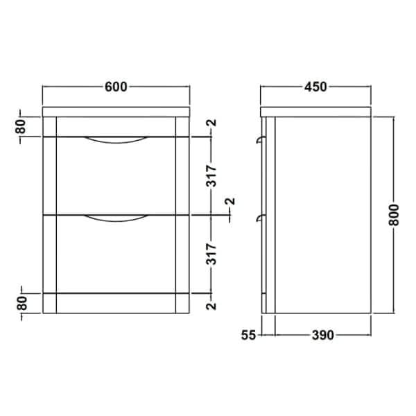 Nuie Floor Standing Vanity Units,Modern Vanity Units,Basins With Floor Standing Vanity Units, Nuie Nuie Parade 2 Drawer Floorstanding Vanity Unit With Ceramic Basin 600mm Wide