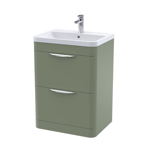Nuie Floor Standing Vanity Units,Modern Vanity Units,Basins With Floor Standing Vanity Units, Nuie Satin Green Nuie Parade 2 Drawer Floorstanding Vanity Unit With Ceramic Basin 600mm Wide