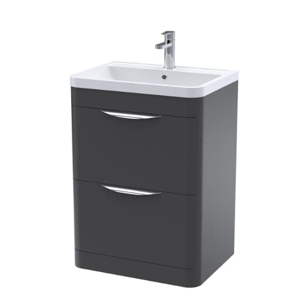 Nuie Floor Standing Vanity Units,Modern Vanity Units,Basins With Floor Standing Vanity Units, Nuie Satin Anthracite Nuie Parade 2 Drawer Floorstanding Vanity Unit With Ceramic Basin 600mm Wide
