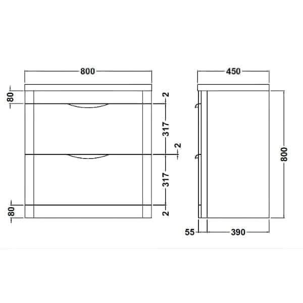 Nuie Floor Standing Vanity Units,Modern Vanity Units,Basins With Floor Standing Vanity Units,Nuie Nuie Parade 2 Drawer Floorstanding Vanity Unit With Ceramic Basin 800mm Wide