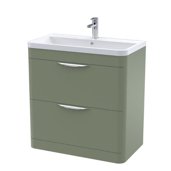 Nuie Floor Standing Vanity Units,Modern Vanity Units,Basins With Floor Standing Vanity Units,Nuie Satin Green Nuie Parade 2 Drawer Floorstanding Vanity Unit With Ceramic Basin 800mm Wide