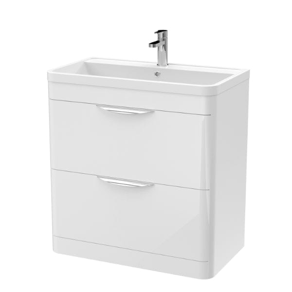 Nuie Floor Standing Vanity Units,Modern Vanity Units,Basins With Floor Standing Vanity Units,Nuie Gloss White Nuie Parade 2 Drawer Floorstanding Vanity Unit With Polymarble Basin 800mm Wide