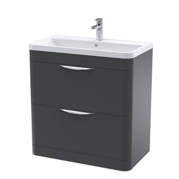 Nuie Floor Standing Vanity Units,Modern Vanity Units,Basins With Floor Standing Vanity Units,Nuie Satin Anthracite Nuie Parade 2 Drawer Floorstanding Vanity Unit With Polymarble Basin 800mm Wide