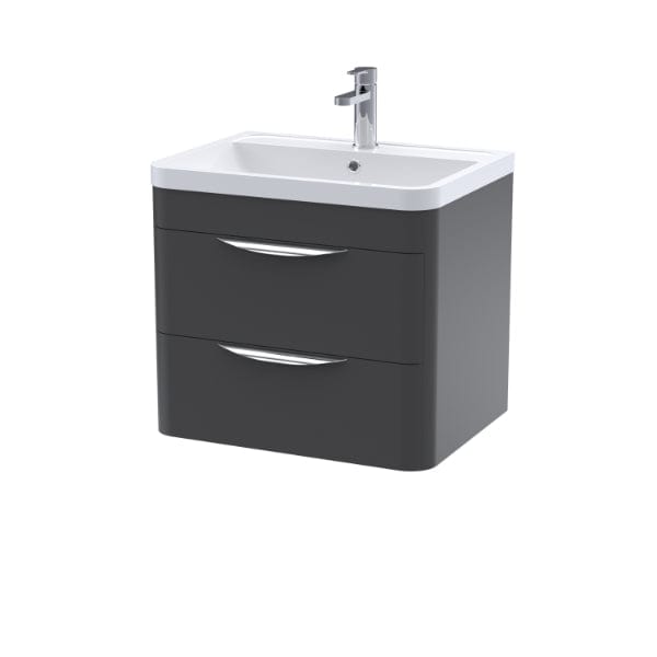 Nuie Wall Hung Vanity Units,Modern Vanity Units,Basins With Wall Hung Vanity Units,Nuie Satin Anthracite Nuie Parade 2 Drawer Wall Hung Vanity Unit With Ceramic Basin 600mm Wide