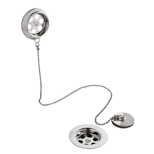 Nuie Bath Wastes Nuie Retainer Bath Waste With Overflow Brass Plug And Ball Chain - Chrome