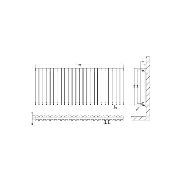 Nuie Horizontal Designer Radiators,Modern Designer Radiators Nuie Revive Double Panel Horizontal Designer Radiator - 600mm x 1398mm