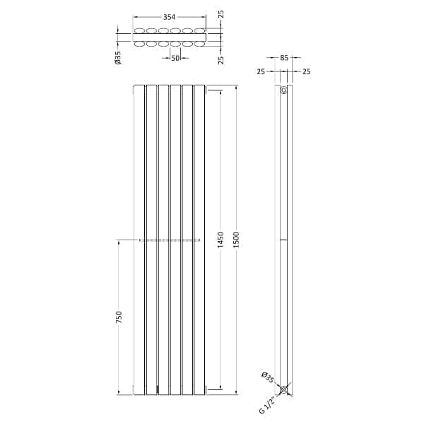 Nuie Vertical Designer Radiators,Modern Designer Radiators Nuie Revive Double Panel Vertical Designer Radiator - 1500mm x 354mm