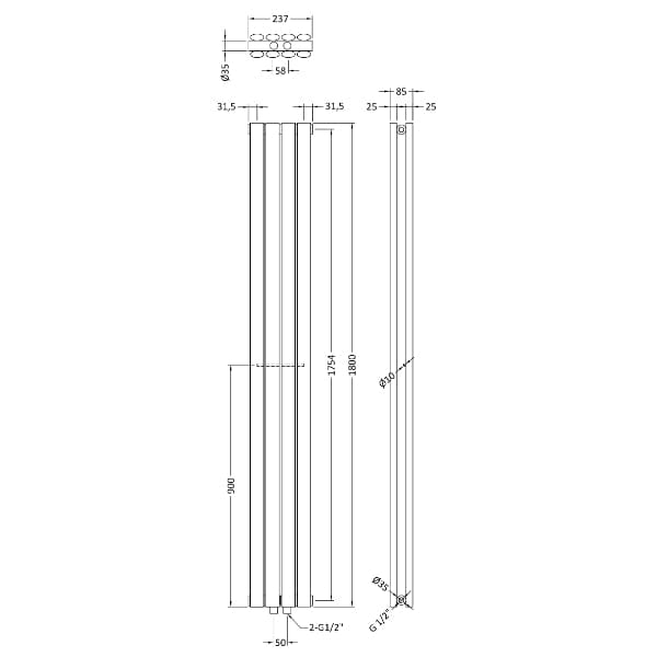 Nuie Vertical Designer Radiators,Modern Designer Radiators Nuie Revive Double Panel Vertical Designer Radiator - 1800mm x 237mm