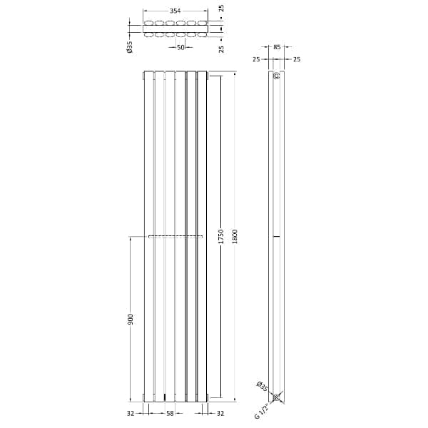Nuie Vertical Designer Radiators,Modern Designer Radiators Nuie Revive Double Panel Vertical Designer Radiator - 1800mm x 354mm